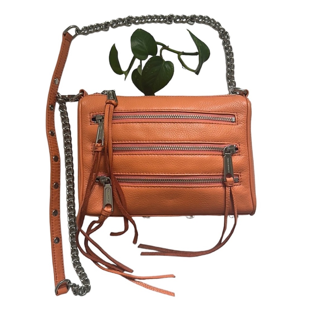 Rebecca Minkoff crossbody leather purse | orange handbag | studs fringe zippers